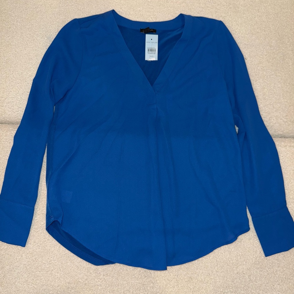 Ann Taylor Blue Asymmetrical Long Sleeve Blouse